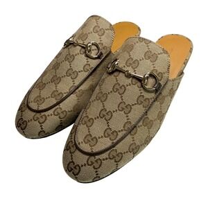 Gucci Princetown GG Supreme Canvas Horsebit Mules Beige Ebony 39 802163 KY980